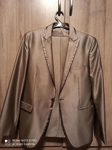 атласные брюки: Мужской костюм двойка, сатиновый блеск, цвет шампань/светлый тауп. - — 2