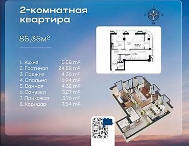 Үй куруучулардан жаңы конуштар: Курулуп жатат, Элитка, 1 бөлмө, 55 м² — 5