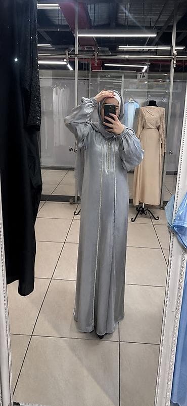 Повседневное платье, Длинная модель, Атлас, Прямое, M, L, XL