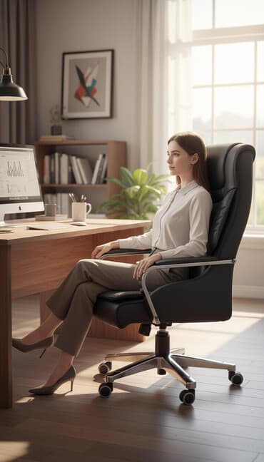 кресло в офис: Офисное кресло, Новый, С колесиками, цвет - Черный, Экокожа — 1