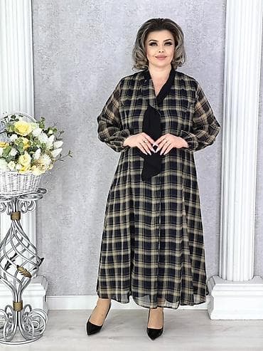 Платье миди в клетку для женщин plus size - Свободный А‑силуэт, длина — 5