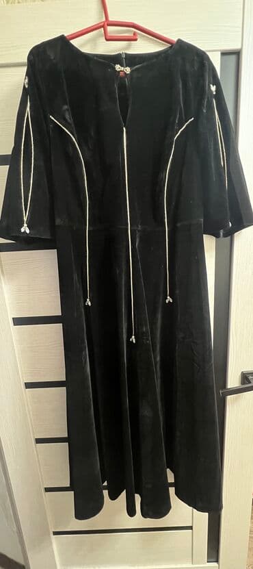 бордовое трикотажное платье: Вечернее платье, Пышное, Длинная модель, Велюр, С рукавами, Камни, 6XL — 3