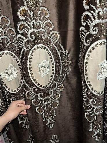шелк ткань: Комплект штор, Велюр, С вышивкой, Готовое изделие, Б/у, Для зала — 2