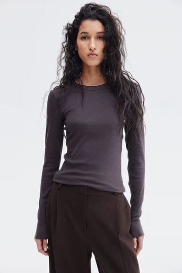 Лонгслив, цвет - Коричневый, M