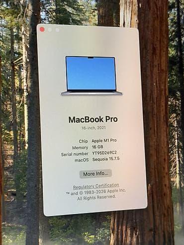 Apple (MacBook) ноутбуктары: Apple M1 Pro, ОЗУ, RAM: 16 ГБ — 3