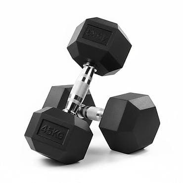Гантели гексагональные 45 кг - Вес: 45 кг каждая (маркировка «45 KG» — 1