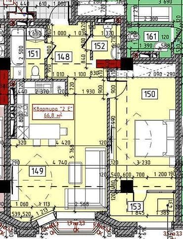 Батирлер: 2 бөлмө, 66 м², Элитка, 10 кабат, ПСО (өзү оңдоп түзөтүп бүтүү үчүн) — 4