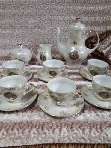 чайно кофейный набор: Винтажный немецкий чайный сервиз на 6 персон из 15 предметов.Состояние — 1