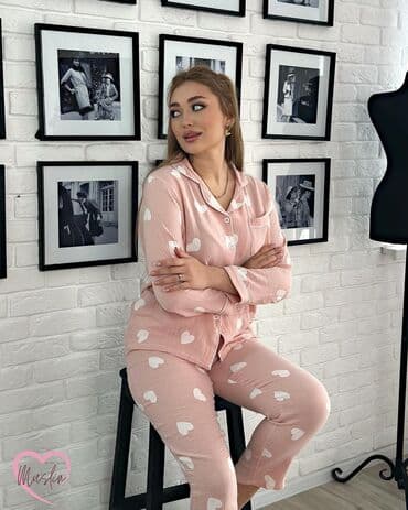 пижамы муслиновые: Пижама, Муслин, Китай, На пуговицах, L, XL, 2XL — 1