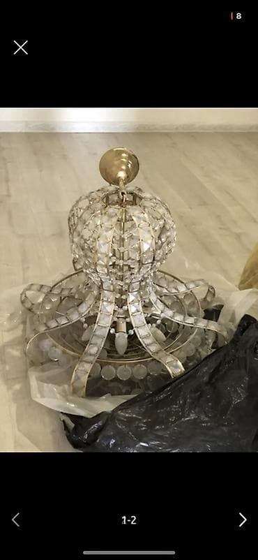 Люстралар: Классическая подвесная люстра с кристаллами. Состояние отличное. - — 2