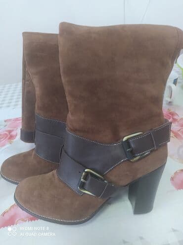 оптом ботинки: Сапоги Италия коричневый цвет разм,37,нарульный замша и мех — 1