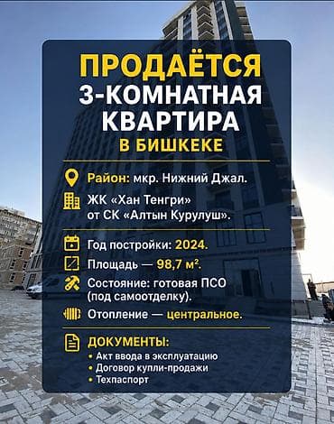 3 комнаты, 98 м², Элитка, 15 этаж, Готовая ПСО (под самоотделку)