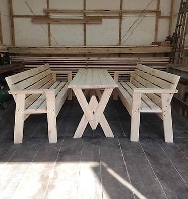 столешницу: Комплект «Комфорт» — стол + 2 лавки - Материал: массив хвойных пород — 3