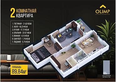 prime park: 3 комнаты, 89 м², Элитка, 8 этаж, Готовая ПСО (под самоотделку) — 2