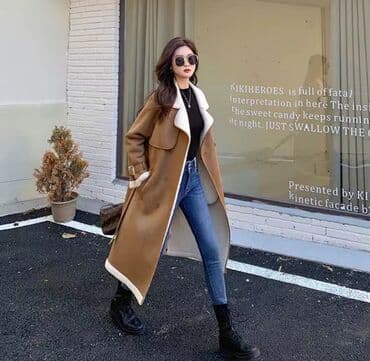 пальто корея: Дубленка, Корея, Длинная модель, S, M — 2