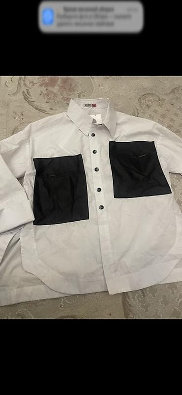 шым мужской: Стильная рубашка с контрастными карманами размер м - Цвет: белая — 1