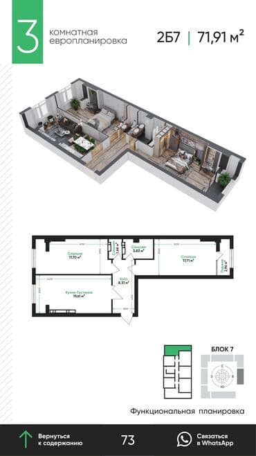 квартира ош юго восток: Строится, Индивидуалка, 2 комнаты, 60 м² — 4