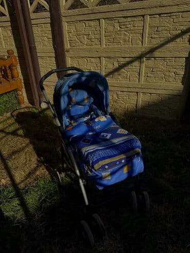 коляски с перекидной ручкой прогулочные: Коляска, цвет - Голубой, Б/у — 3