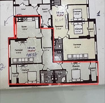 Продажа квартир: 3 комнаты, 104 м², Элитка, 7 этаж, Готовая ПСО (под самоотделку) — 1