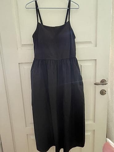 uniq: Платье Uniqlo, размер M, цвет черный. - Фасон: миди на тонких — 1