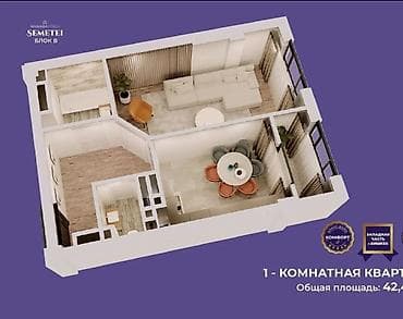 Квартиры: 1 комната, 43 м², Элитка, 9 этаж, Косметический ремонт — 5