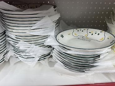 dish sets: Набор столовой посуды (тарелки и пиалы) из керамики/фарфора с разными — 7
