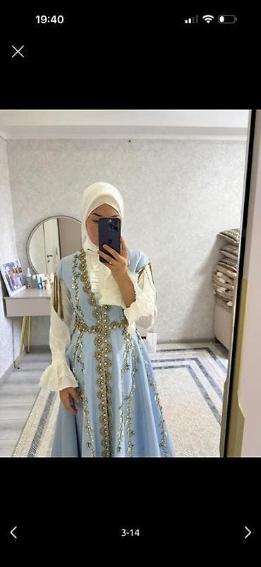 келин салам: Платье в пол - Цвет: нежно-голубой. - Силуэт: расклешённая юбка — 3