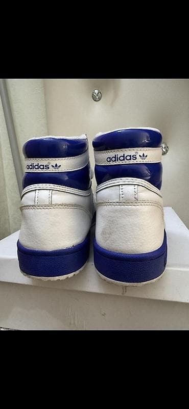 adidas m: Кроссовки adidas высокие, кожаные, белые с синими вставками и — 4