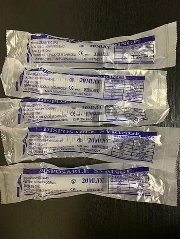 Одноразовые шприцы 20 мл (20 ml/cc), в индивидуальной стерильной at lalafo.kg Одноразовые шприцы 20 мл (20 ml/cc), в индивидуальной стерильной