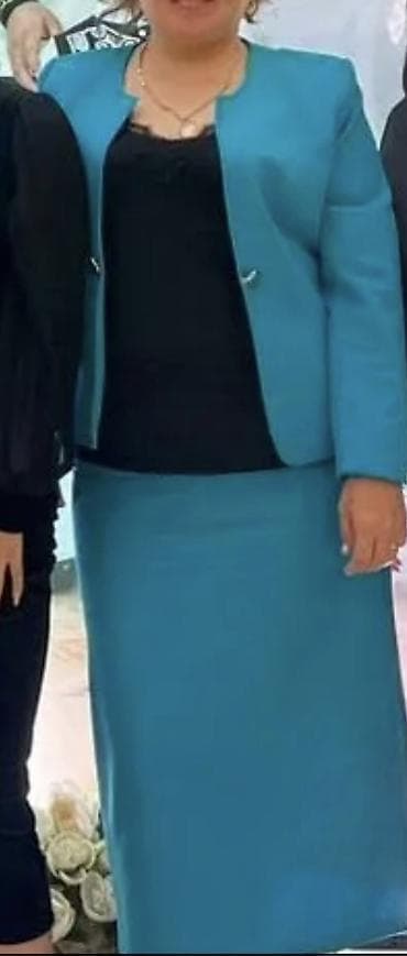 Жеке буюмдар: Женский костюм-двойка бирюзового цвета - Комплект: прямой жакет без — 2