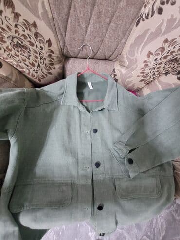 хаки куртка: Джинсовая куртка, Свободная модель, Осень-весна, Укороченная модель, S — 2