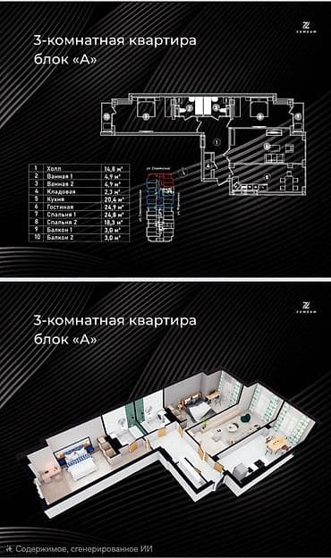 3 комнаты, 119 м², Элитка, Азия Молл Элитка, 14 этаж, ПСО (под самоотделку) — 9