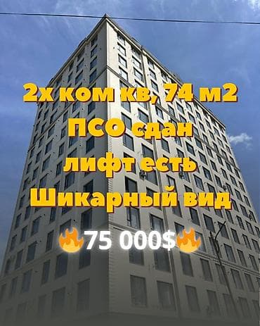 sky park: 2 комнаты, 74 м², Элитка, 11 этаж, Готовая ПСО (под самоотделку) — 1