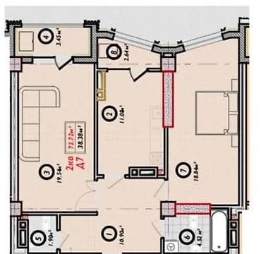 discovery studio: 2 комнаты, 73 м², Асанбай мкр Элитка, 7 этаж, ПСО (под самоотделку) — 4