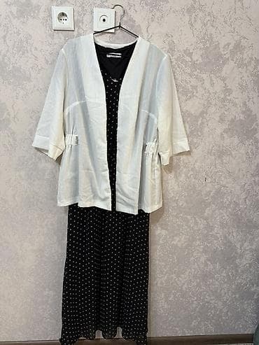 Жеке буюмдар: Комплект женской одежды Состав: - Платье миди черное в мелкий белый — 4