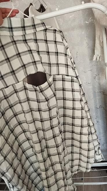 клетчатые штаны: Рубашка, Оверсайз, В клетку, Корея — 2