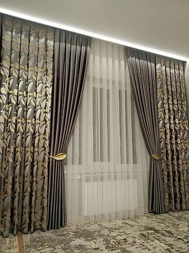 ролл шторы бишкек цена: Комплект штор, Жаккард, С ламбрекеном, Изготовление на заказ, Для зала — 6
