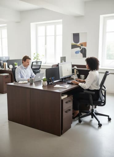 стол угловой офисный: Офисный двухместный рабочий стол с перегородкой и тумбами - — 1