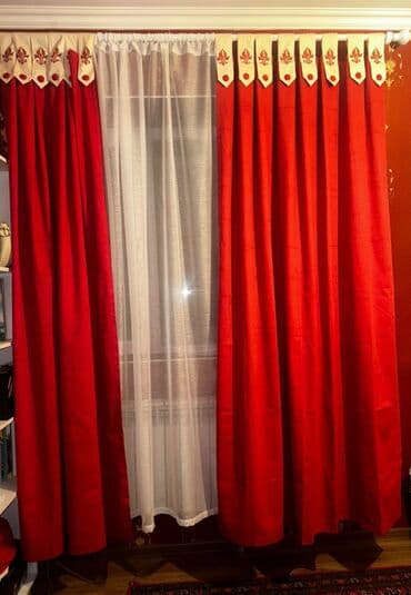 Комплект штор, Хлопок, С вышивкой, Готовое изделие, Для зала