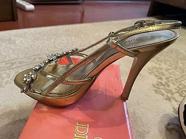 Босоножки, сандалии, шлепанцы: Золотистые вечерние босоножки на высоком каблуке - Размер: 35 — 2