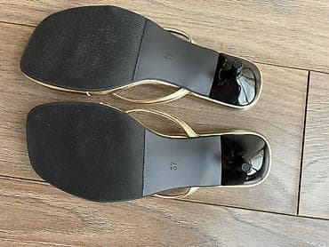 шлепки оригинал: Золотистые вьетнамки на невысоком каблуке (2см) Размер: 37 (маломерит — 3