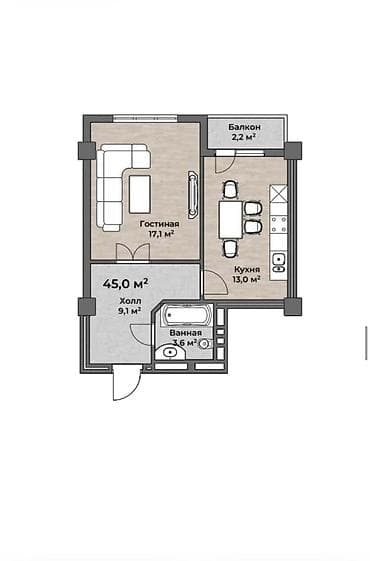 пасуточная квартира: 1 комната, 46 м², Элитка, 8 этаж, Готовая ПСО (под самоотделку) — 6