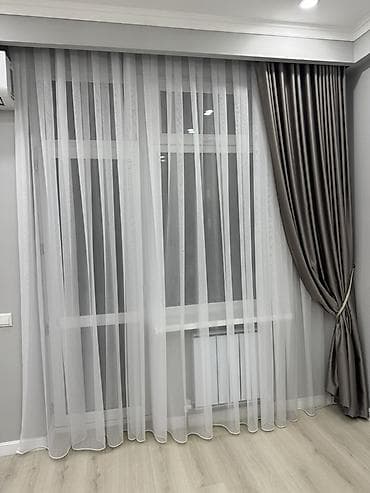 готовые кухонные шторы: Комплект штор, Сатин, С тюлем в комплекте, Готовое изделие, Для кухни — 2