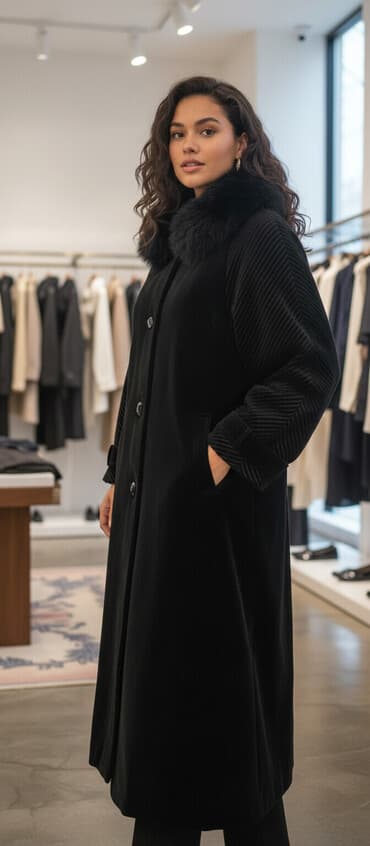 плащи от дождя: Пальто, Зима, Велюр, Длинная модель, 5XL — 1