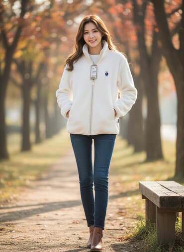 домашние одежды: Флисовая куртка-жакет на молнии, цвет белый (айвори). - Размер на — 1