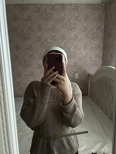 ушанка бишкек: Женский вязаная кофта с поясом - Цвет: теплый кофейно-бежевый - — 1