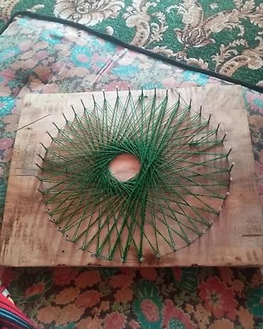 зелен: Панно в технике изонить (string art) - Ручная работа: на деревянном — 2