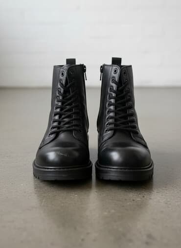 обувь рабочий: Черные кожаные ботинки с шнуровкой - Материал: натуральная кожа — 1