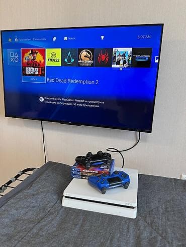 игры playstation 4: PlayStation 4 Slim (белая), комплект для игр - Консоль Sony — 1