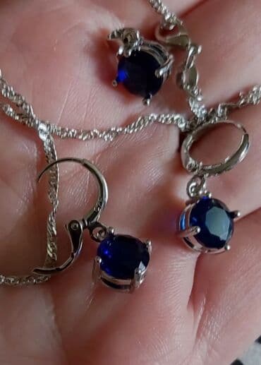 свадебные наборы ручной: Комплект из серебра 925 пр💫. серьги + цепочка с кулончиком. вставка — 9